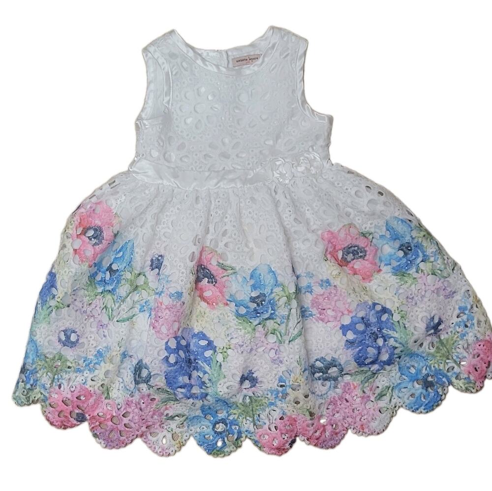Nanette Lepore Girls 24M White Eyelet Floral Easter Party Dress Cottagecore